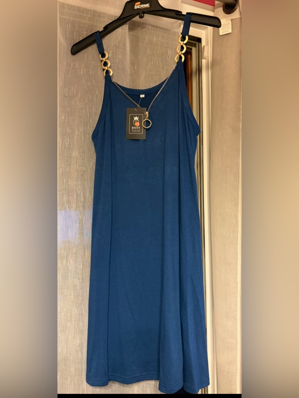 ETCYY Blue Sleeveless Midi Dress with ZipperDetail